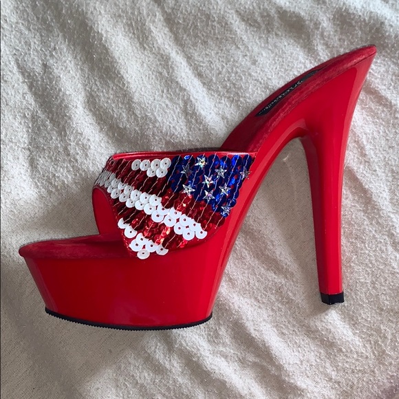 American flag sequined Pleaser heels fits sz 5 - Picture 1 of 3